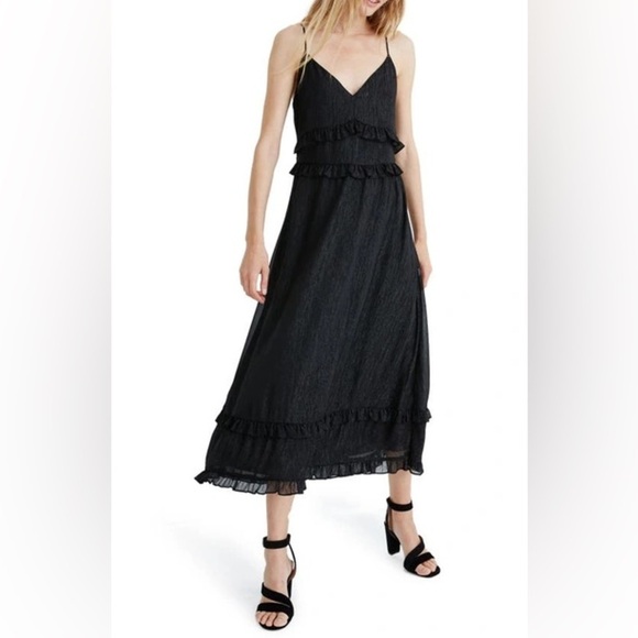 NWT Madewell Black Shimmer Ruffle Cami Dress 12 - Picture 1 of 12